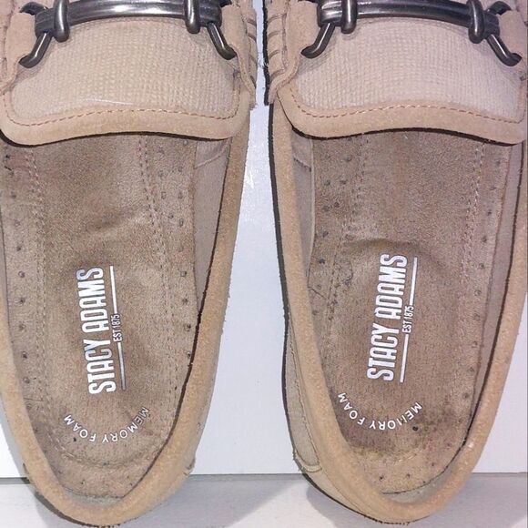 STACY ADAMS Men's Textured Leather Moc Toe Kelby Slip-on Loafers Beige Size 9M - Picture 10 of 14